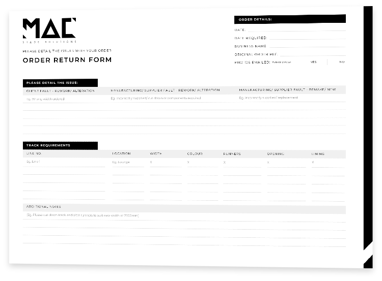 MAC Shade Return Form